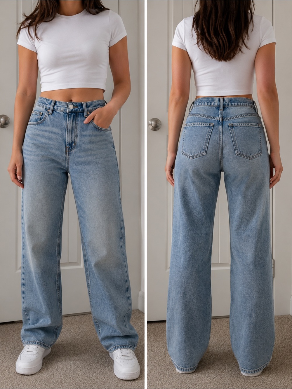 Zara Light Blue High-Rise Wide Leg Jeans